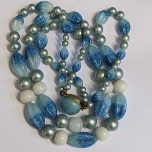 Vintage Blue Art Deco Czech Art Glass Necklace